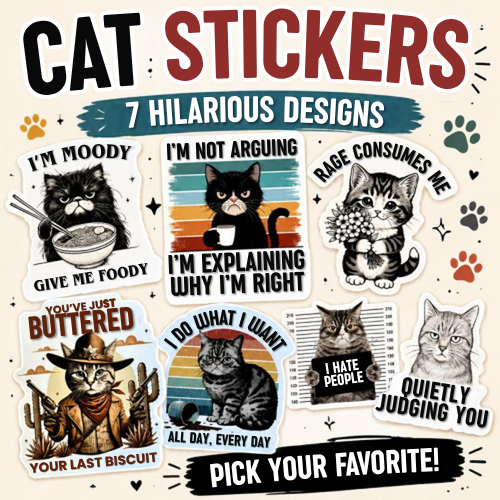 Funny Cat Stickers | Cat Lover Vinyl Sticker Collection