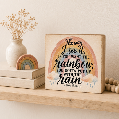 SHELF SITTER - Boho Rainbow Wood Sign, Inspirational Quote Decor, Rustic Shelf Sitter (4x4 Inch)