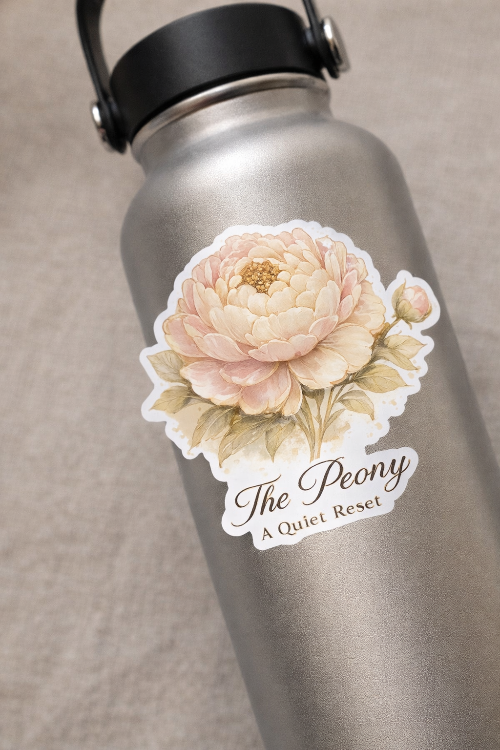 VirtualRunevent The Peony medal sticker featuring a detailed peony flower design for decorative or collectible use.