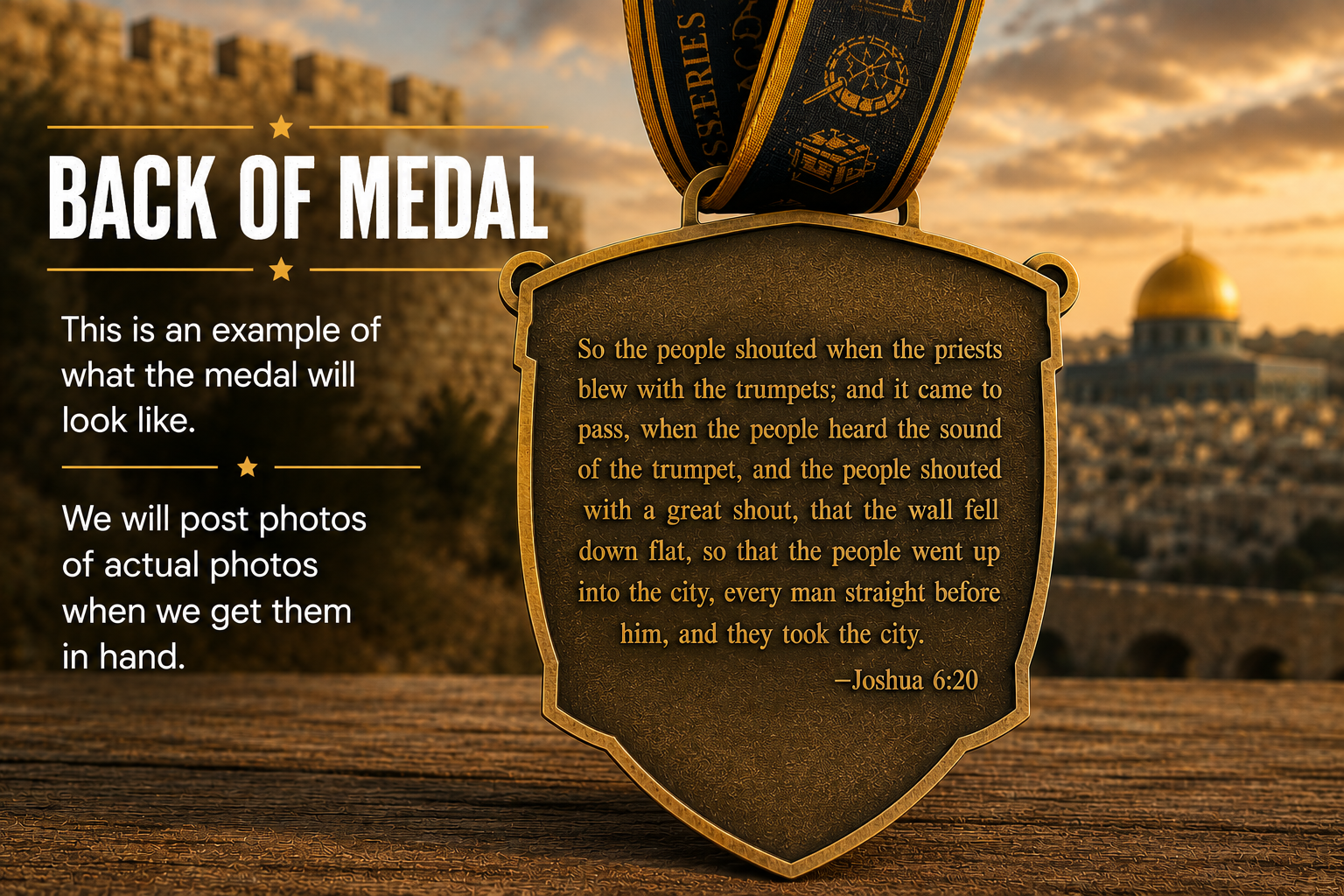 Medal for the Watch the Walls Fall Virtual Race 2026 from VirtualRunEvent, featuring a design inspired by the Bible Race Series.