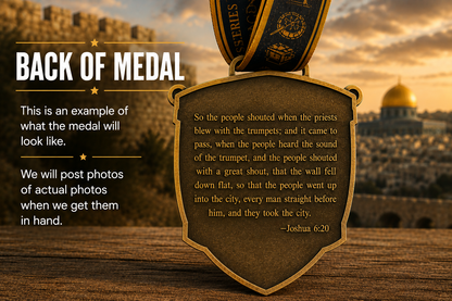 Medal for the Watch the Walls Fall Virtual Race 2026 from VirtualRunEvent, featuring a design inspired by the Bible Race Series.