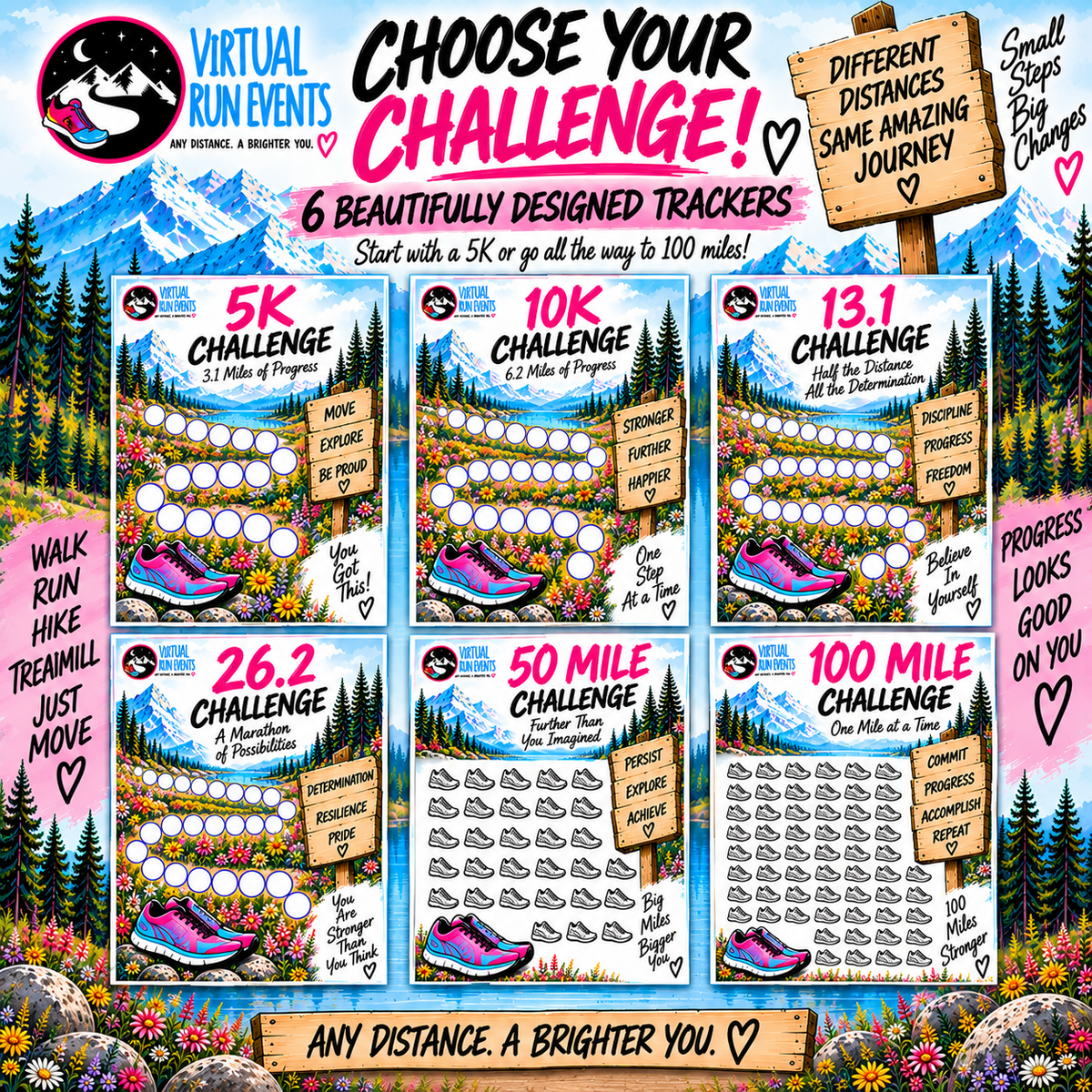 100 Mile Challenge Printable Running Tracker Bundle | 5K to 100 Mile Digital Download.