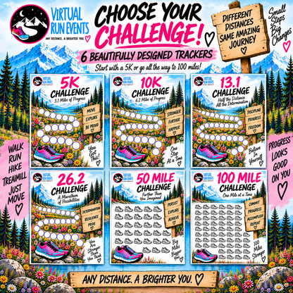 100 Mile Challenge Printable Running Tracker Bundle | 5K to 100 Mile Digital Download.