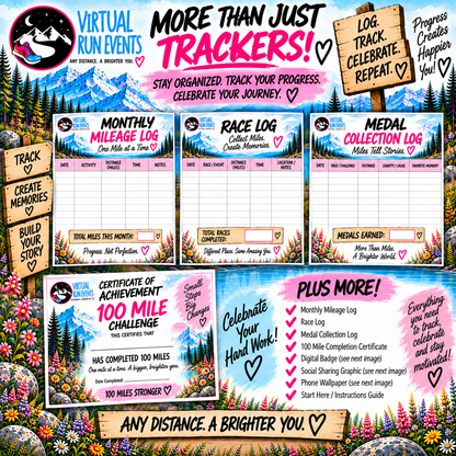 100 Mile Challenge Printable Running Tracker Bundle | 5K to 100 Mile Digital Download.