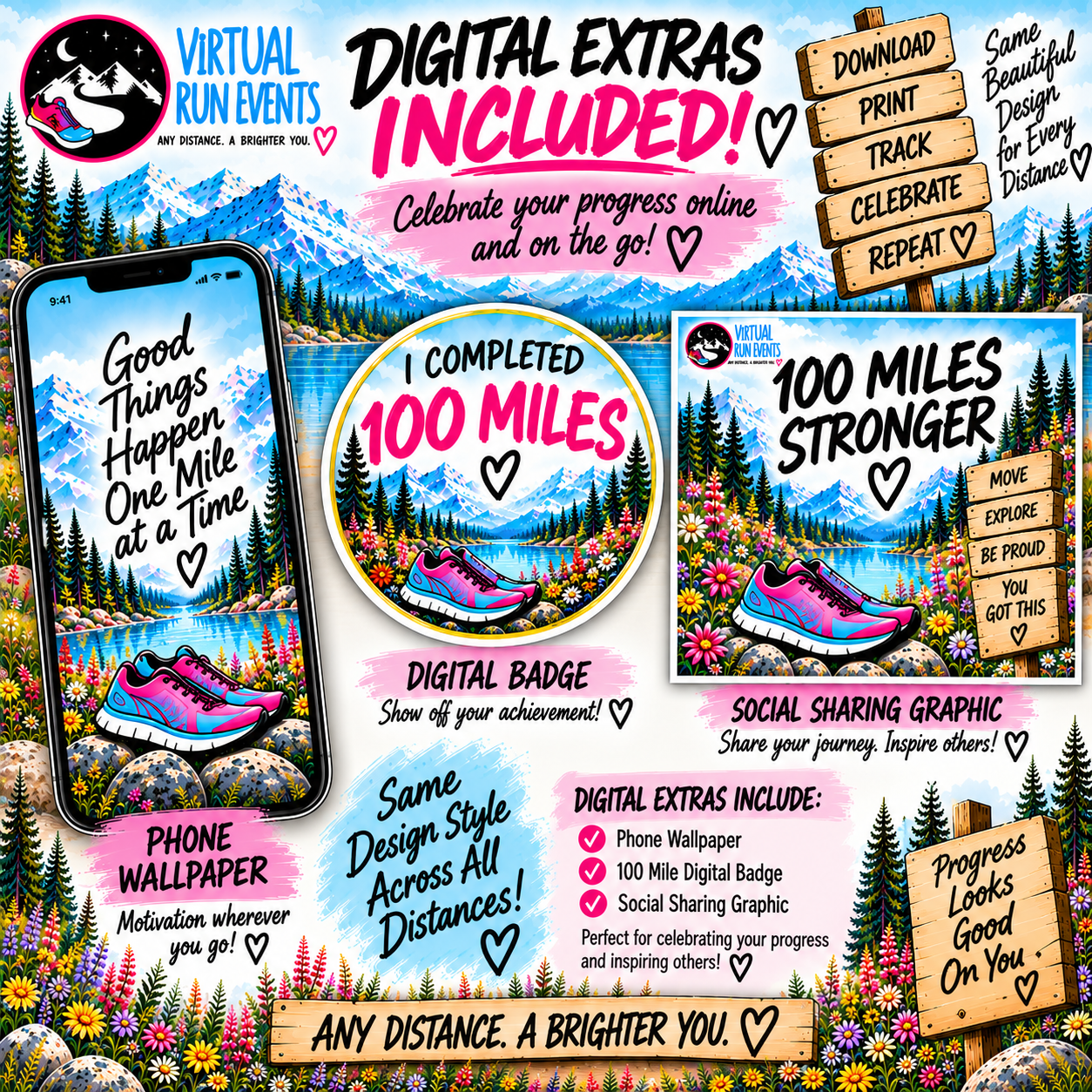 100 Mile Challenge Printable Running Tracker Bundle | 5K to 100 Mile Digital Download.