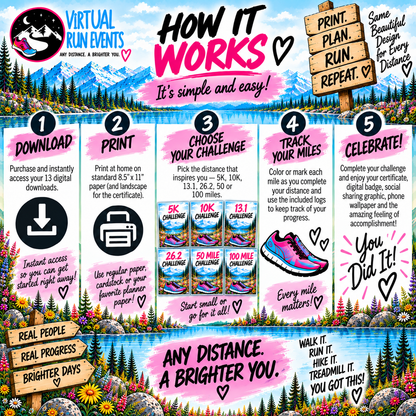 100 Mile Challenge Printable Running Tracker Bundle | 5K to 100 Mile Digital Download.