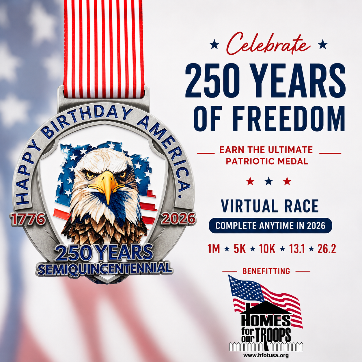 250 Miles for America's 250th Birthday Running, Walking, Swimming and Biking Challenge