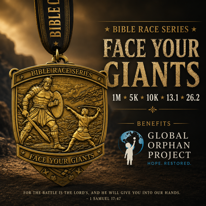 Silver medal for the Face Your Giants Race 2026 virtual run by virtualrunevent, featuring a design with inspirational text and event logo.