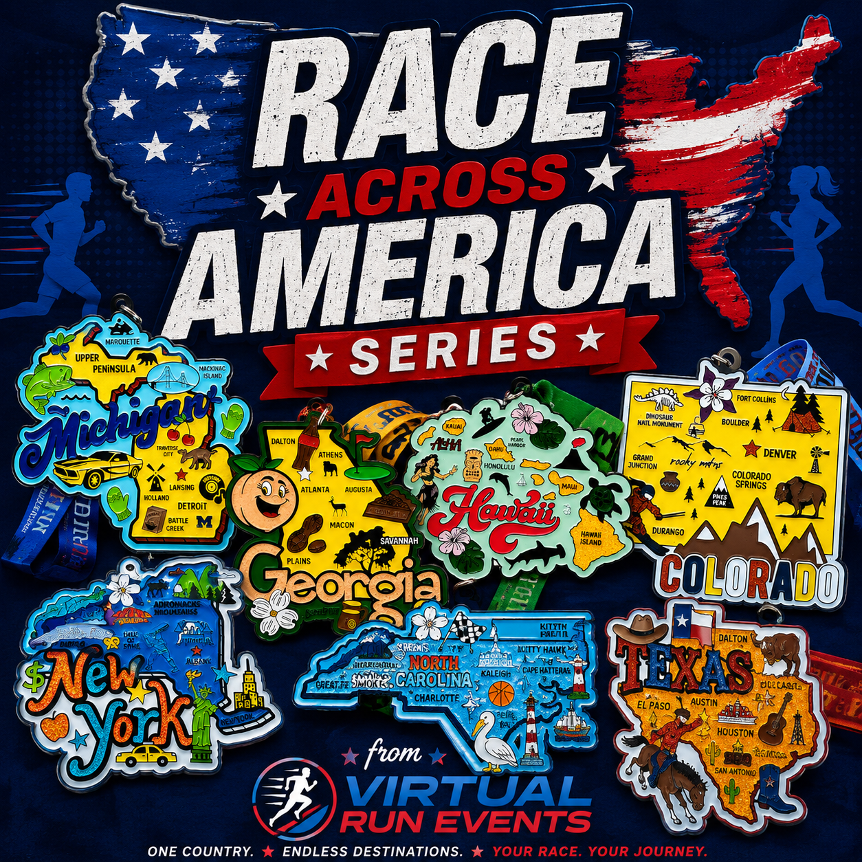 Race Through America Series - ALL 50 MEDALS AND BIBS!