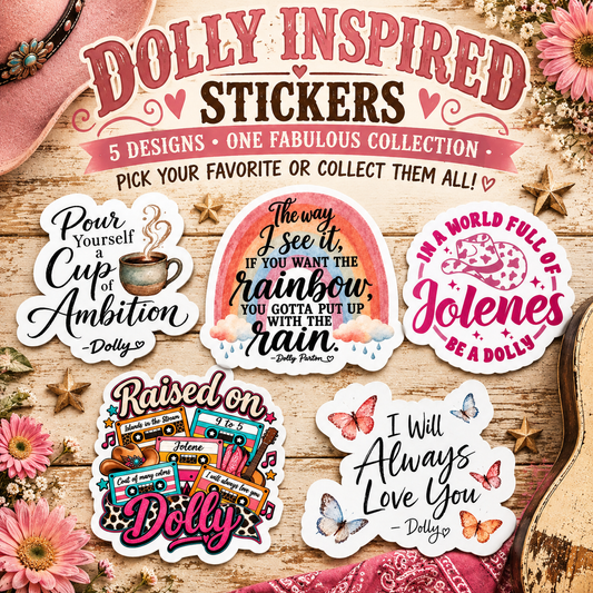 Dolly Inspired Country Music Sticker Collection medal featuring five country-themed designs by virtualrunevent.