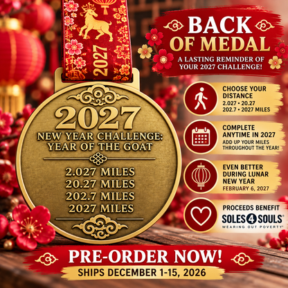 Lunar New Year 2027 medal for the Year of the Goat virtual race, celebrating walking and running challenge with festive design.