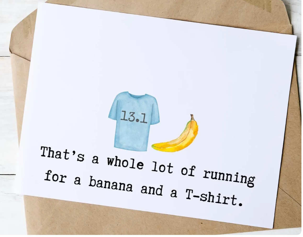 Funny Half Marathon Congratulations Card: Banana & T-Shirt
