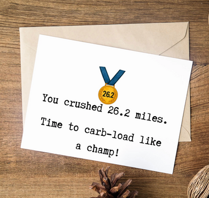 Funny Marathon Congratulations Card: Carb-Load Champ