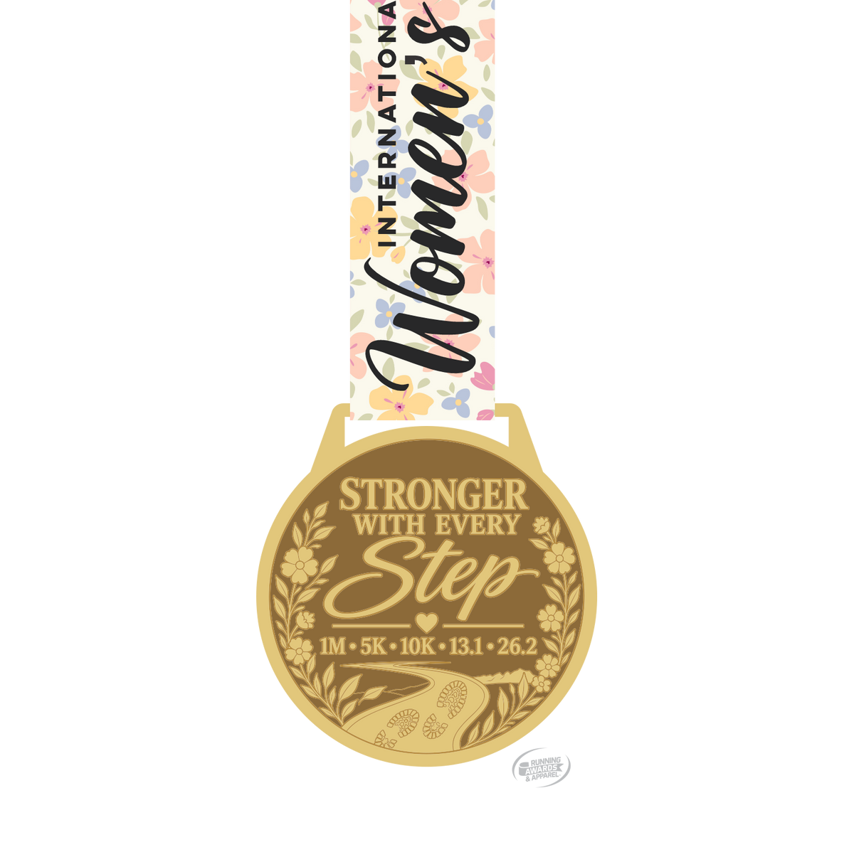 Medal for 2027 International Women's Day Virtual Race by virtualrunevent, featuring empowering design for 5K, 10K, half marathon, and marathon.