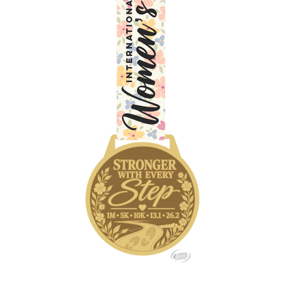Medal for 2027 International Women's Day Virtual Race by virtualrunevent, featuring empowering design for 5K, 10K, half marathon, and marathon.