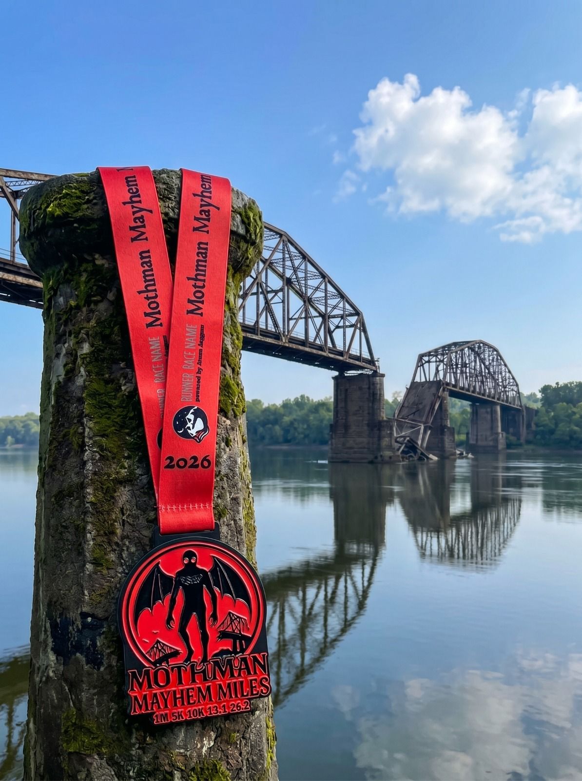 2026 Mothman Mayhem medal by virtualrunevent for 1M, 5K, 10K, half marathon, full marathon benefiting the National Parks Foundation