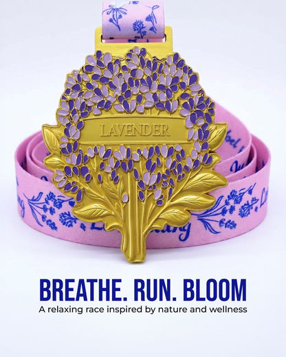 Lavender Race 2026 virtual collection artwork by virtualrunevent featuring lavender flowers and abstract design elements.