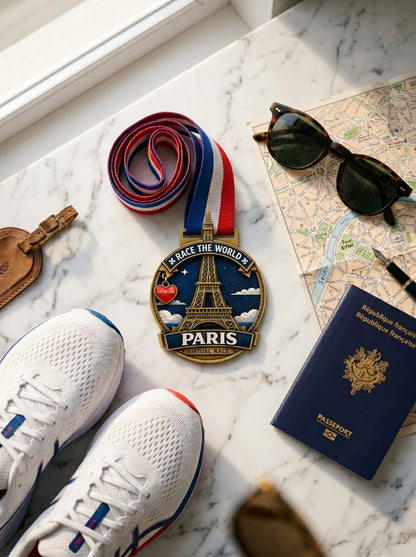 Paris Virtual Race 2026 medal from Virtual Run Event, featuring a detailed design celebrating the race series and running achievements.