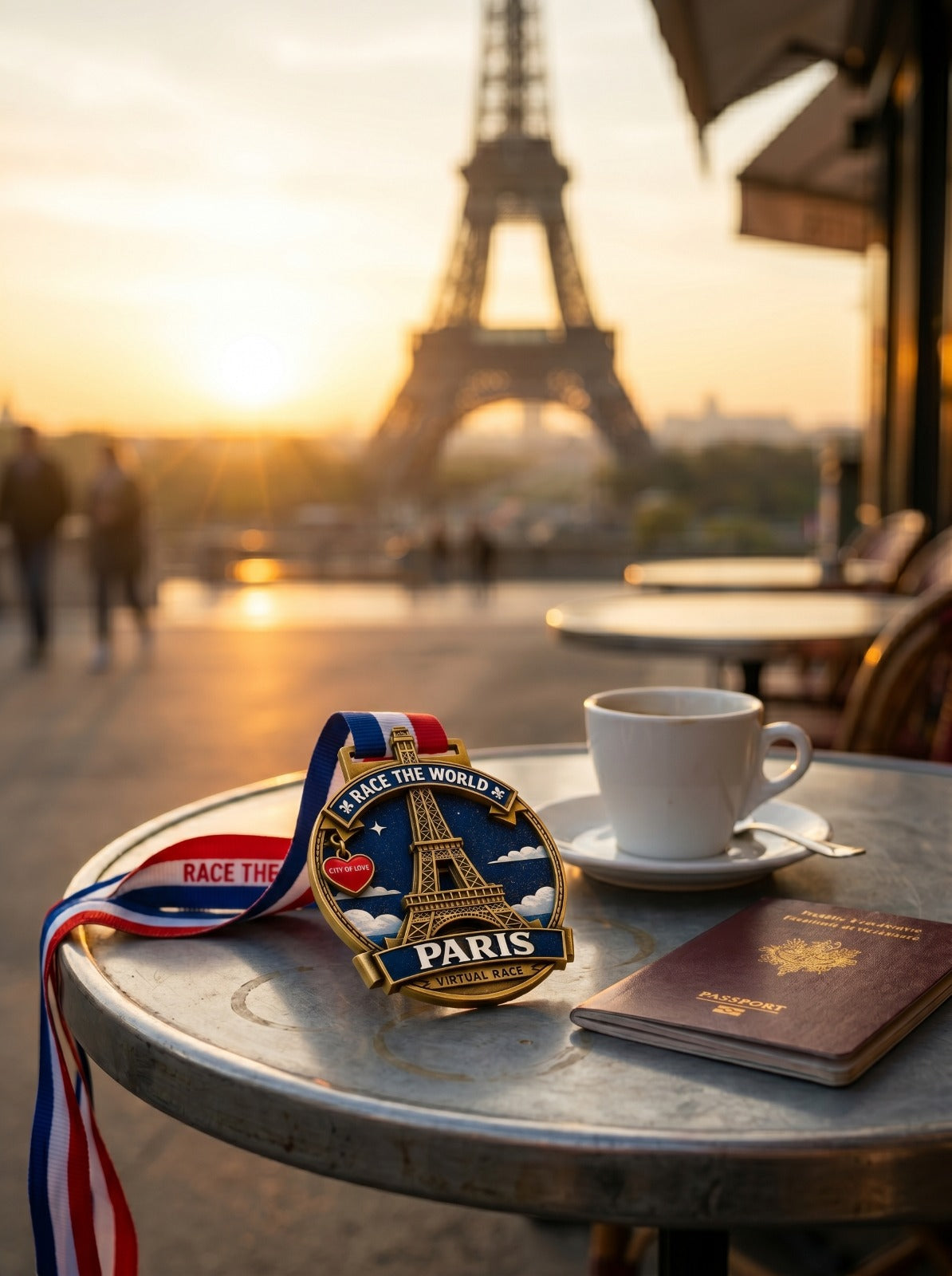 Silver Paris Virtual Race 2026 medal from Virtual Run Event series with engraved race distances and event branding.
