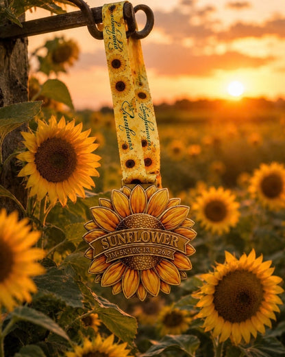 Sunflower Virtual Race 2026 medal from Virtual Rune Event's Language of Flowers series, featuring a detailed sunflower design.