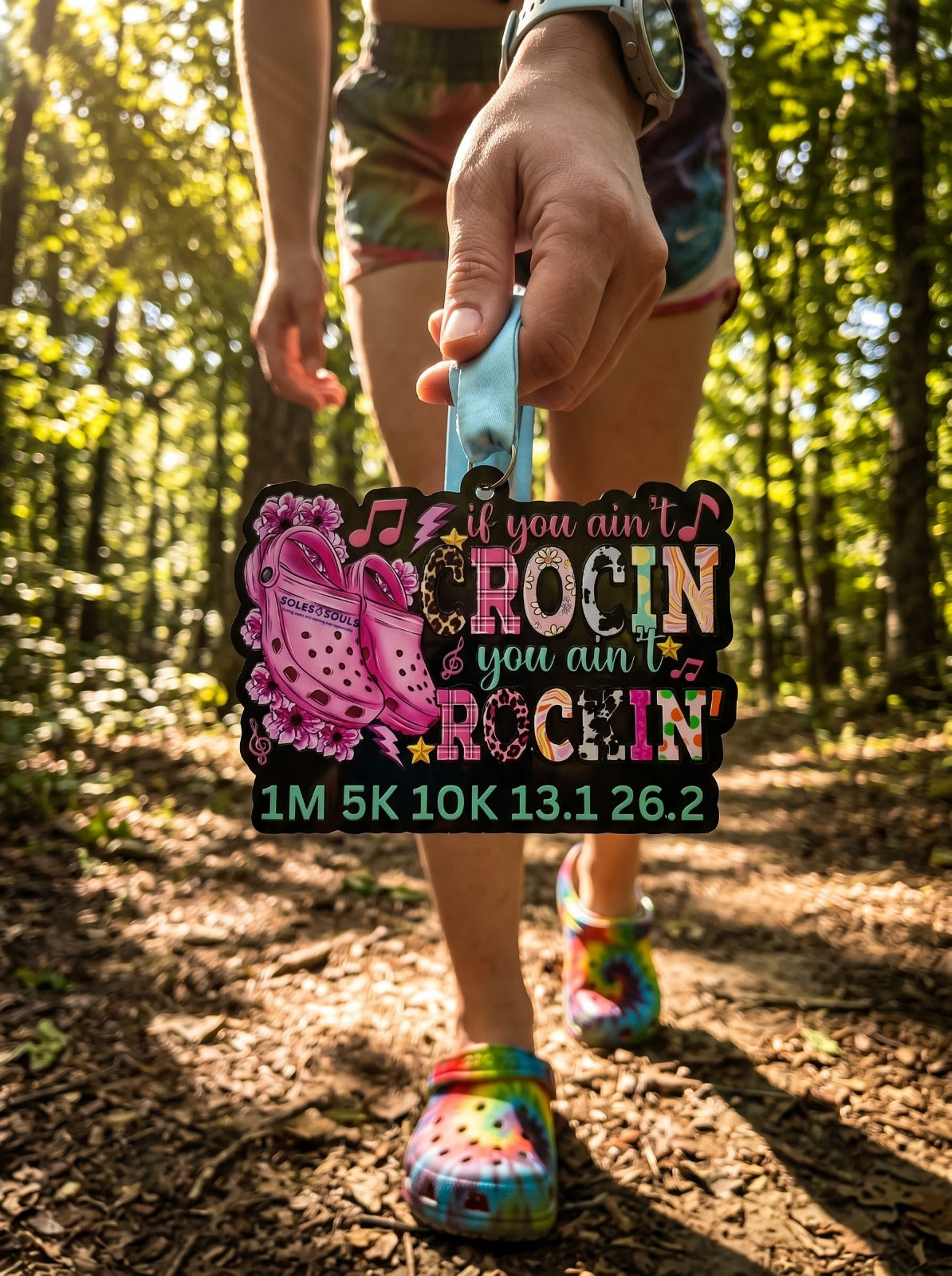 Virtualrunevent "If You Ain’t Crocin’, You Ain’t Rockin’" medal featuring bold text and vibrant design for virtual race participants.