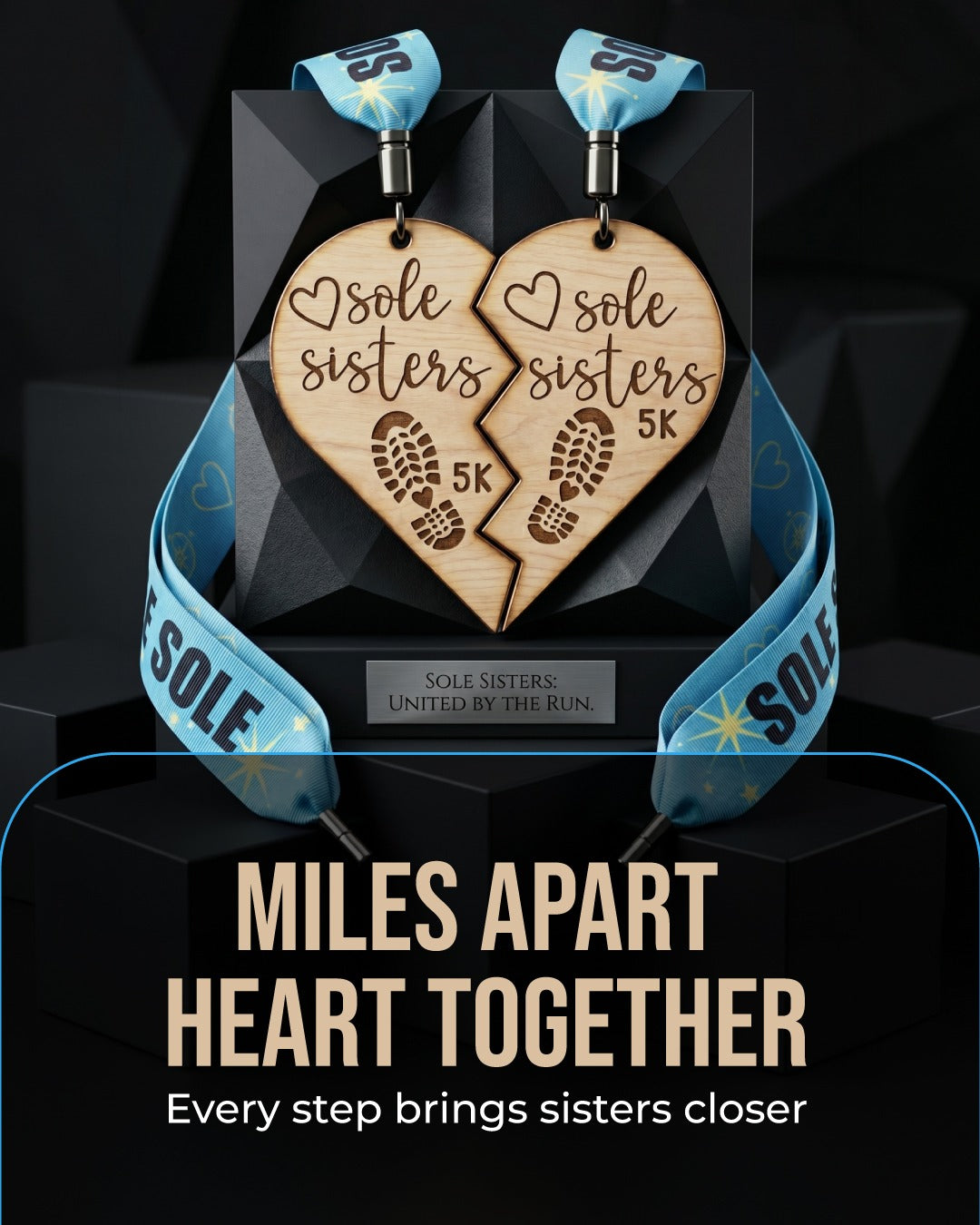 Virtualrunevent Sole Sisters 5K virtual race medal featuring a colorful design and engraved event details.