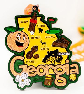 Georgia medal from the Race Through America 50 State Challenge by virtualrunevent, featuring a colorful state-themed design.