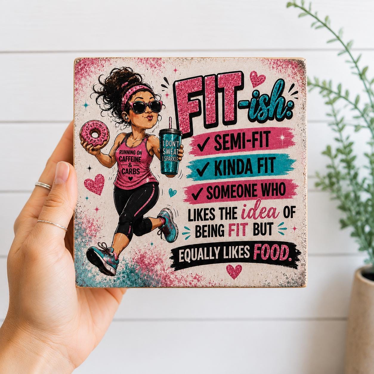Funny Running Gift for Women, Fit-ish Shelf Sitter, Runner Gift, Running Decor, Gym Humor Sign, Funny Fitness Wood Block 4x4