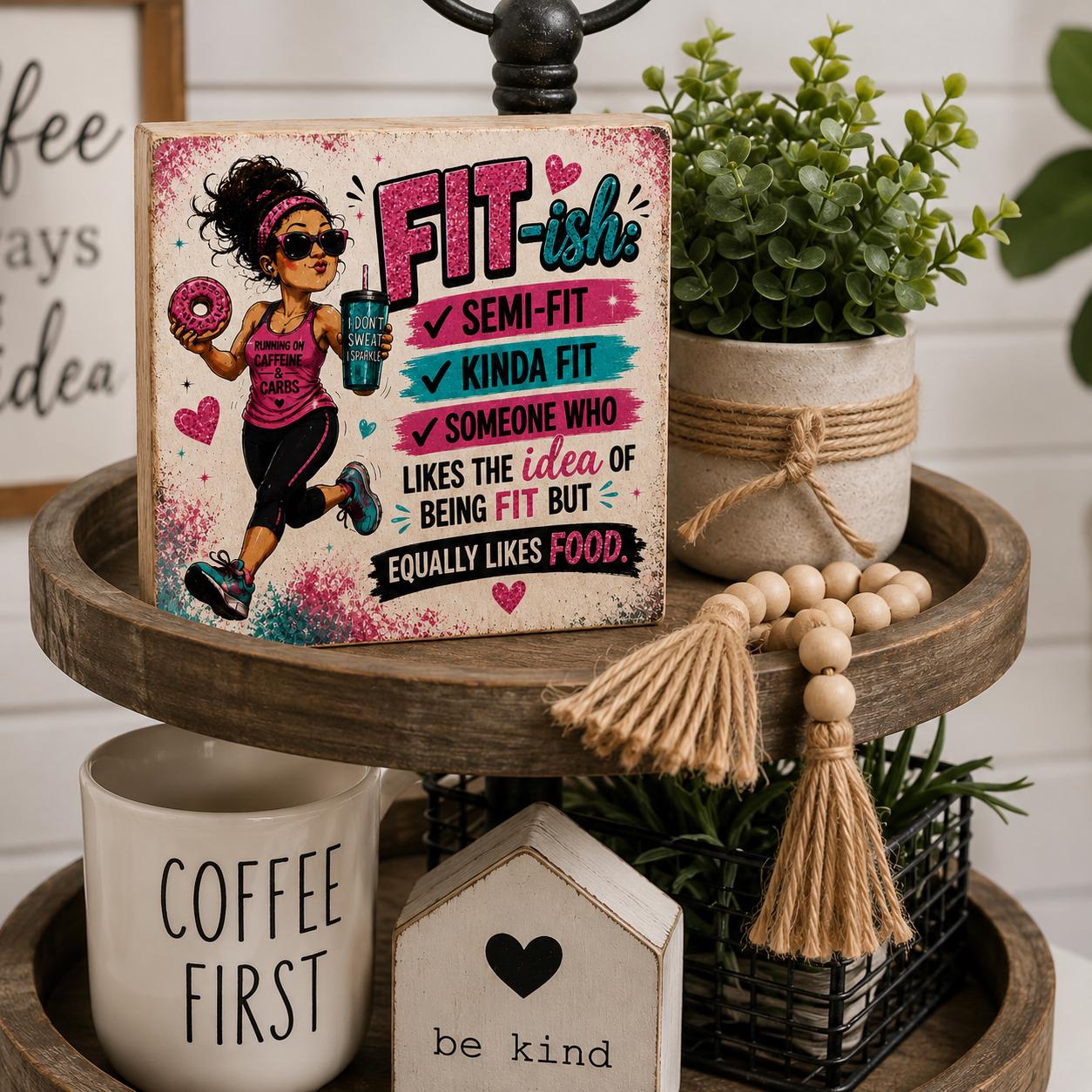 Funny Running Gift for Women, Fit-ish Shelf Sitter, Runner Gift, Running Decor, Gym Humor Sign, Funny Fitness Wood Block 4x4