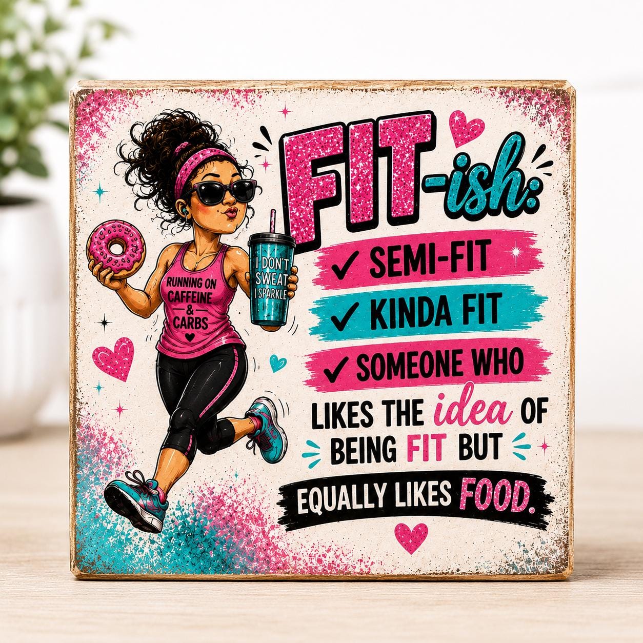 Funny Running Gift for Women, Fit-ish Shelf Sitter, Runner Gift, Running Decor, Gym Humor Sign, Funny Fitness Wood Block 4x4