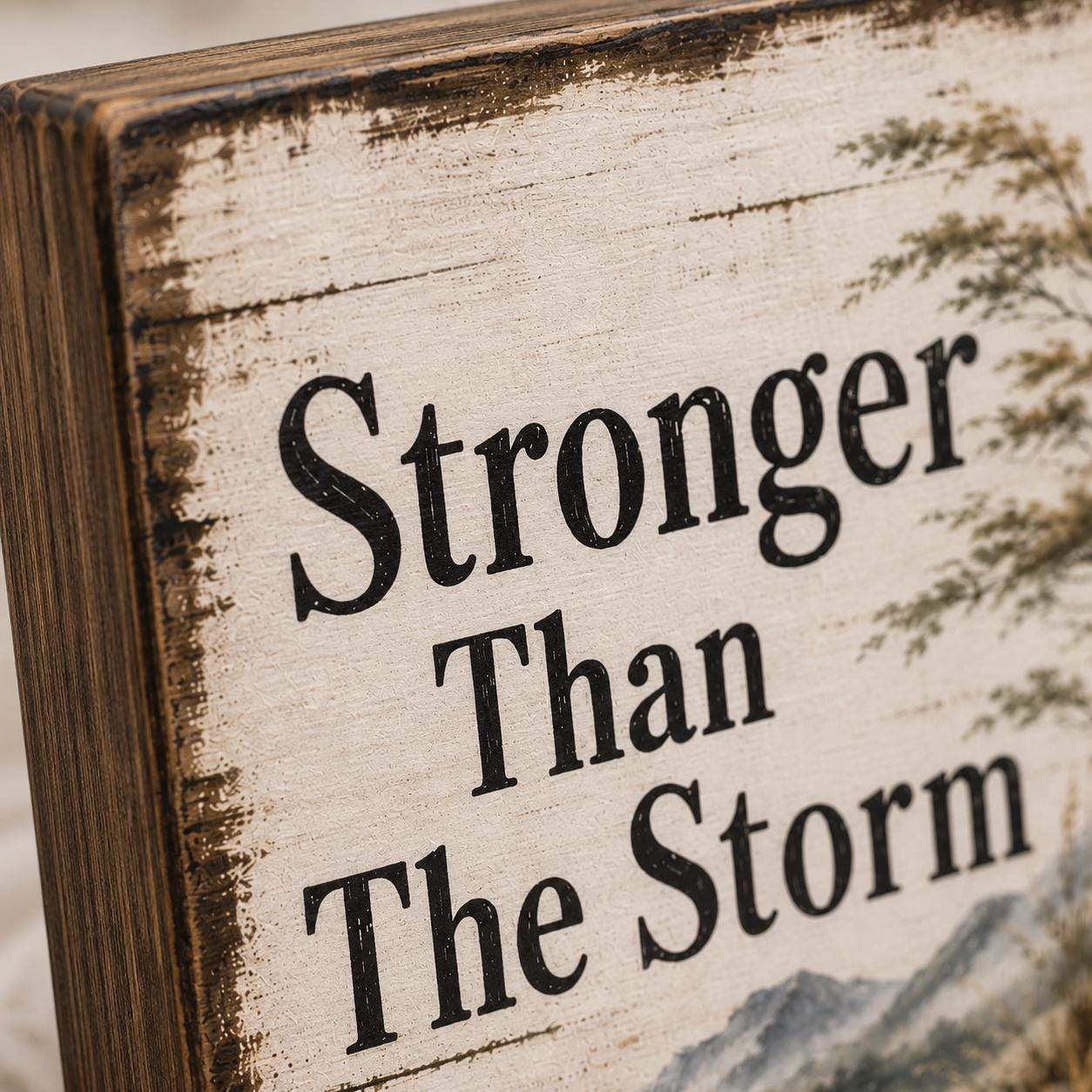 Stronger Than The Storm Shelf Sitter Sign, Encouragement Gift, Rustic Wood Block Decor