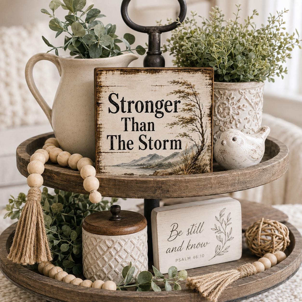 Stronger Than The Storm Shelf Sitter Sign, Encouragement Gift, Rustic Wood Block Decor