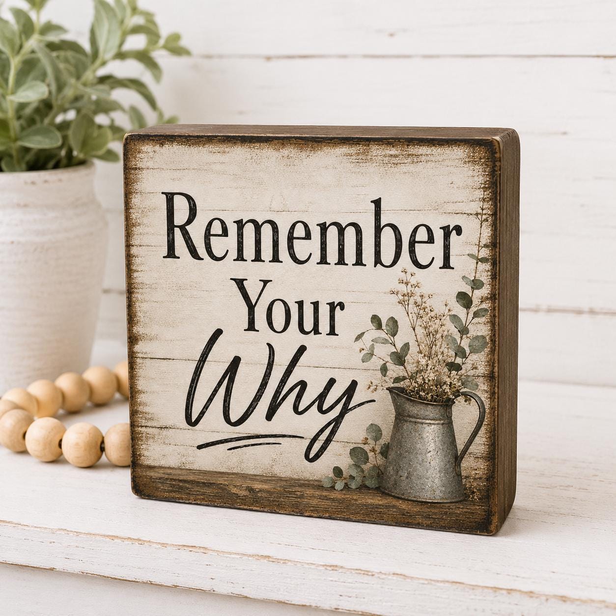 Remember Your Why Wood Sign, Inspirational Farmhouse Decor, Rustic Wooden Block Gift