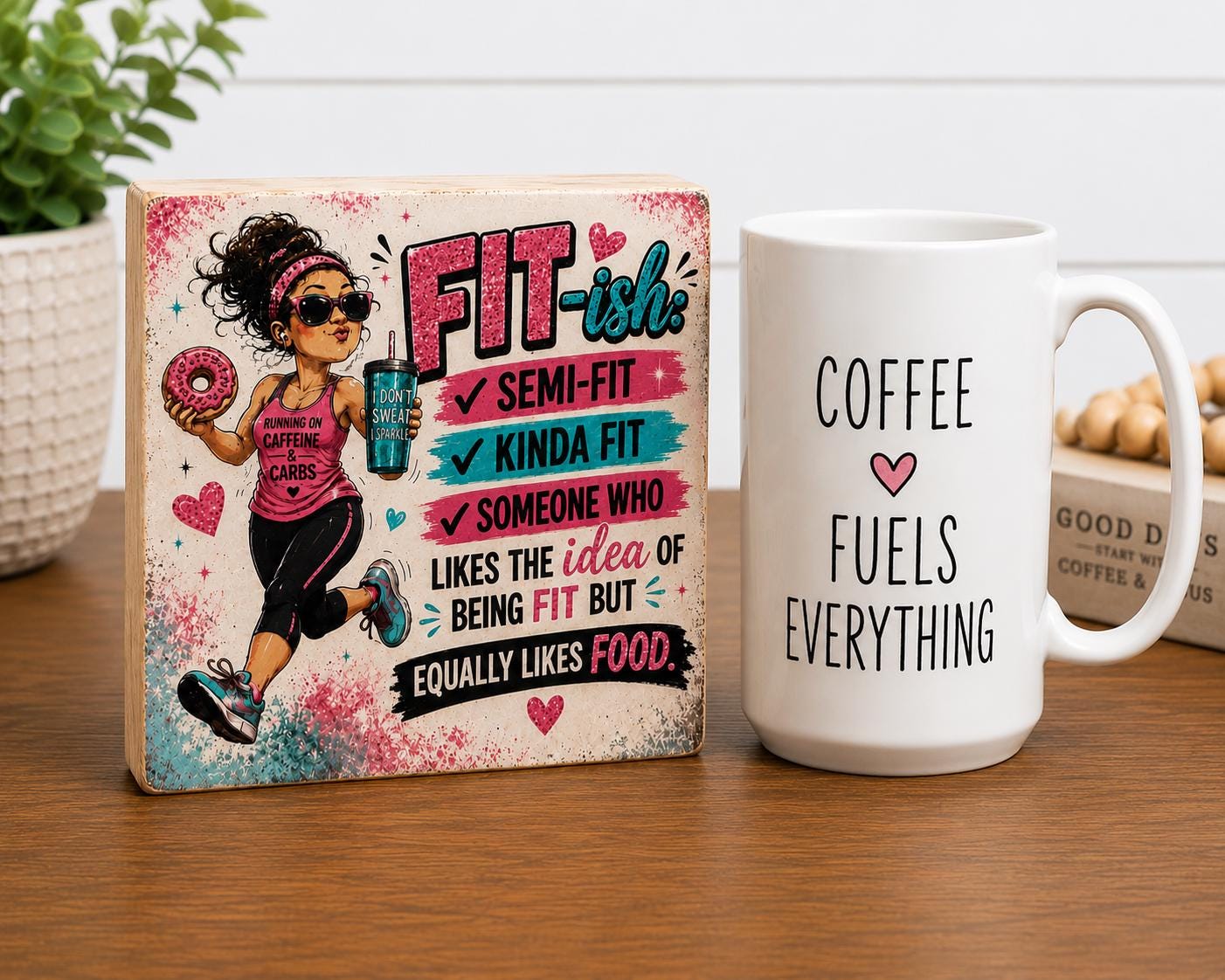 Funny Running Gift for Women, Fit-ish Shelf Sitter, Runner Gift, Running Decor, Gym Humor Sign, Funny Fitness Wood Block 4x4
