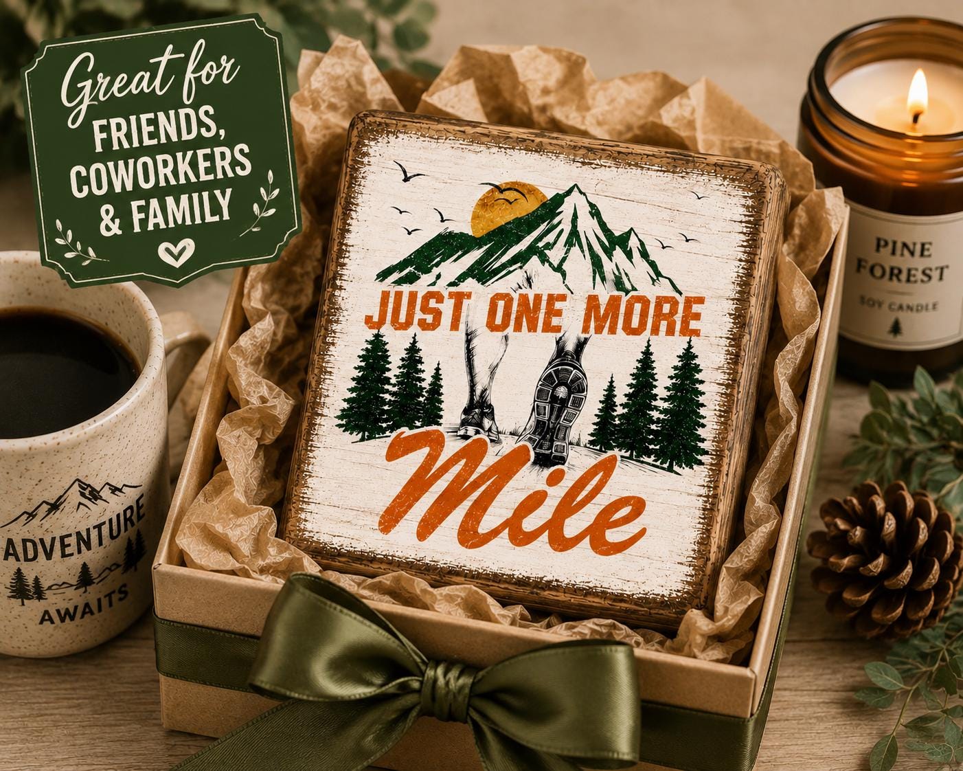 Just One More Mile Sign, Running Gift, Marathon Runner Decor, Trail Running Gift, Hiker Shelf Sitter, Rustic Wood Block Sign