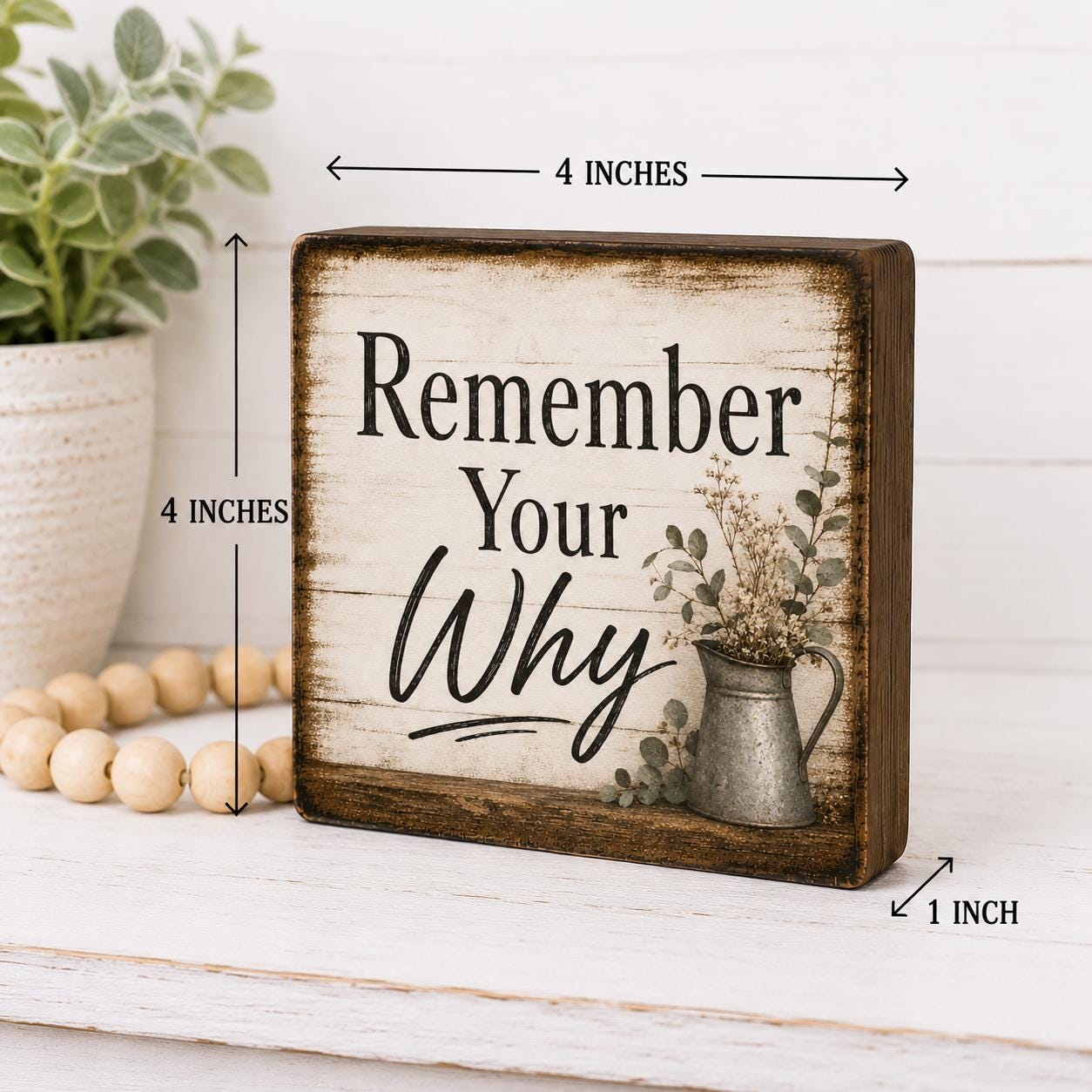 Remember Your Why Wood Sign, Inspirational Farmhouse Decor, Rustic Wooden Block Gift