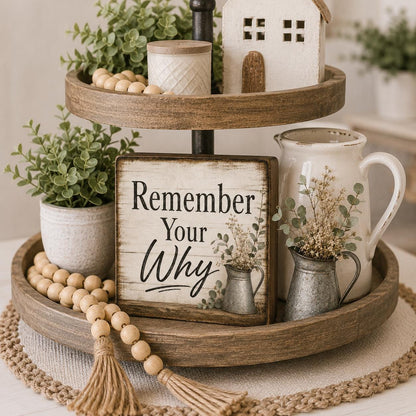 Remember Your Why Wood Sign, Inspirational Farmhouse Decor, Rustic Wooden Block Gift