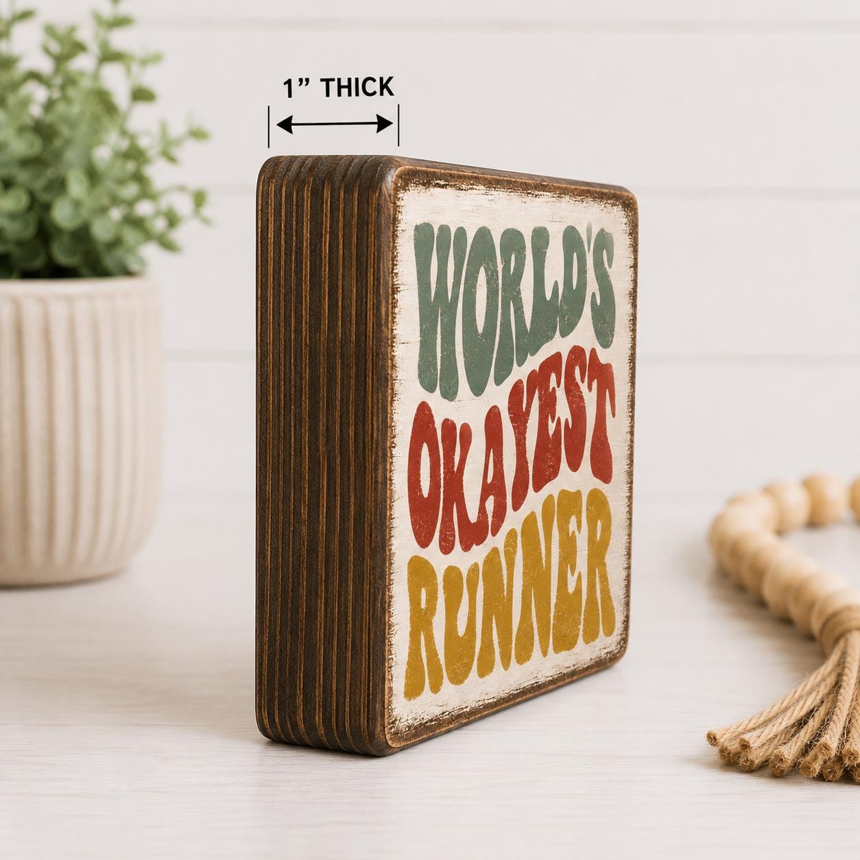 World's Okayest Runner Wood Sign | Funny Runner Gift | Shelf Sitter | Running Decor