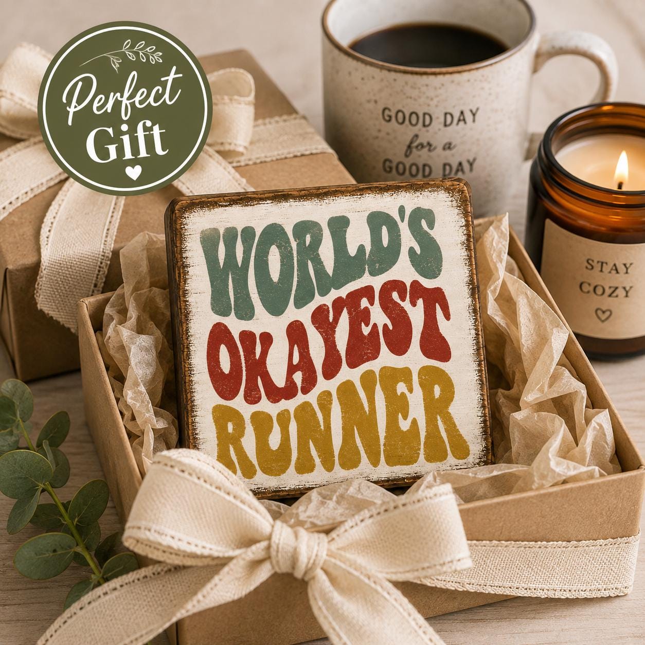 World's Okayest Runner Wood Sign | Funny Runner Gift | Shelf Sitter | Running Decor