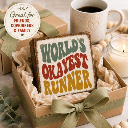 World's Okayest Runner Wood Sign | Funny Runner Gift | Shelf Sitter | Running Decor