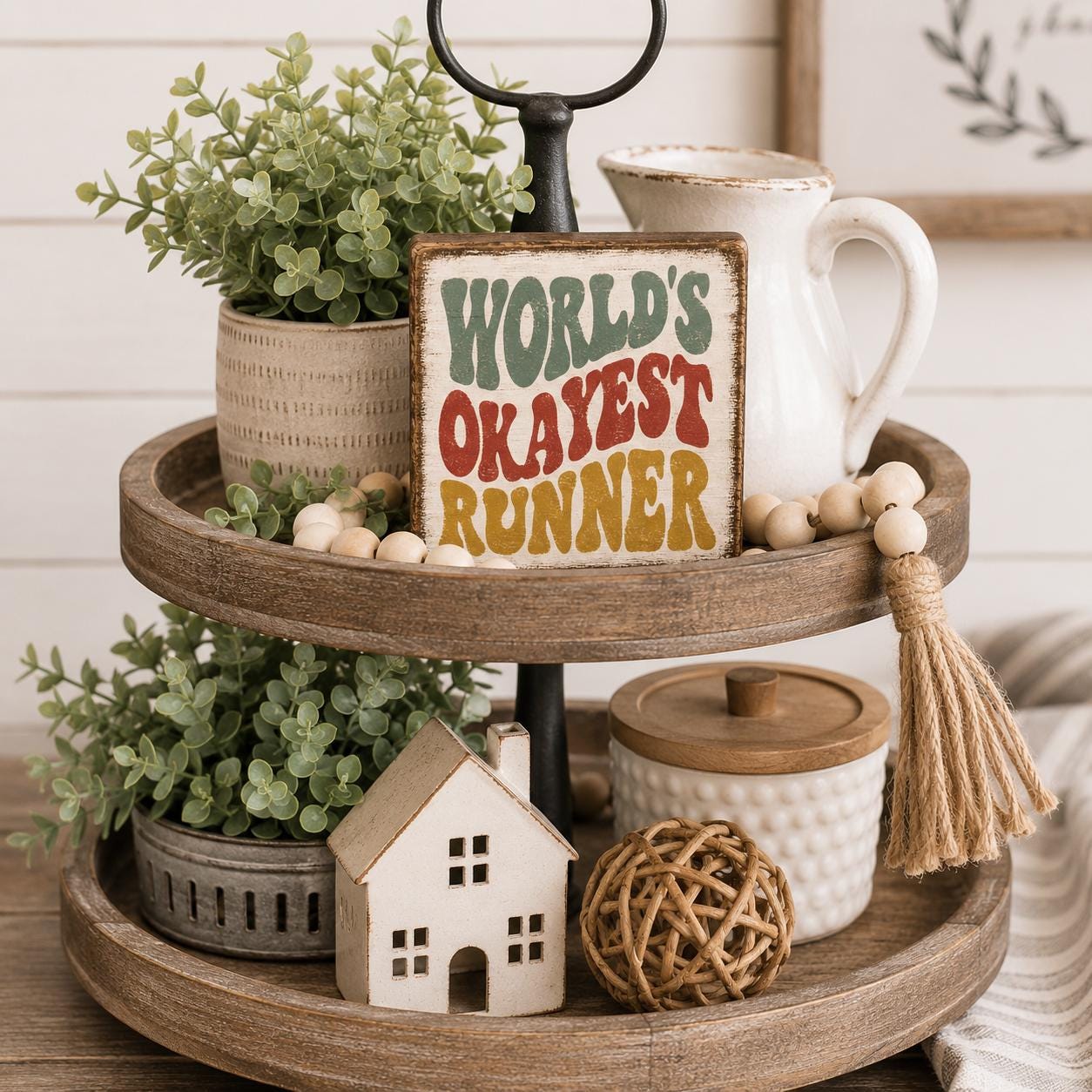 World's Okayest Runner Wood Sign | Funny Runner Gift | Shelf Sitter | Running Decor