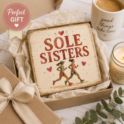 Sole Sisters Wood Sign, Running Friends Gift, Sisterhood Decor, Friendship Shelf Sitter, Rustic Farmhouse Decor, Handmade Gift