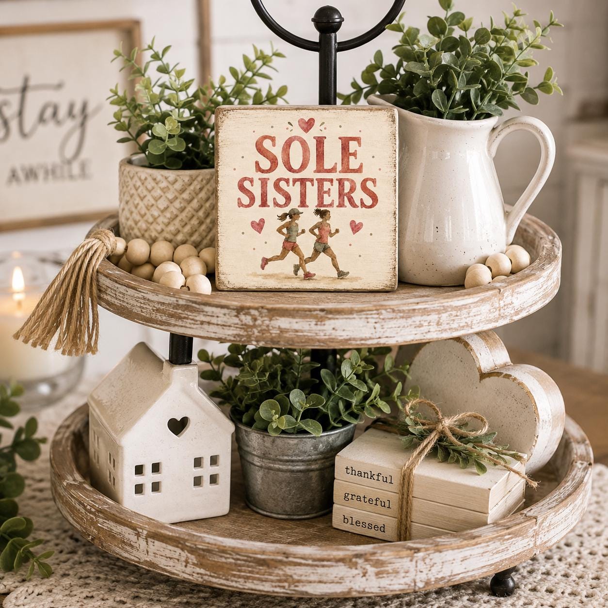 Sole Sisters Wood Sign, Running Friends Gift, Sisterhood Decor, Friendship Shelf Sitter, Rustic Farmhouse Decor, Handmade Gift