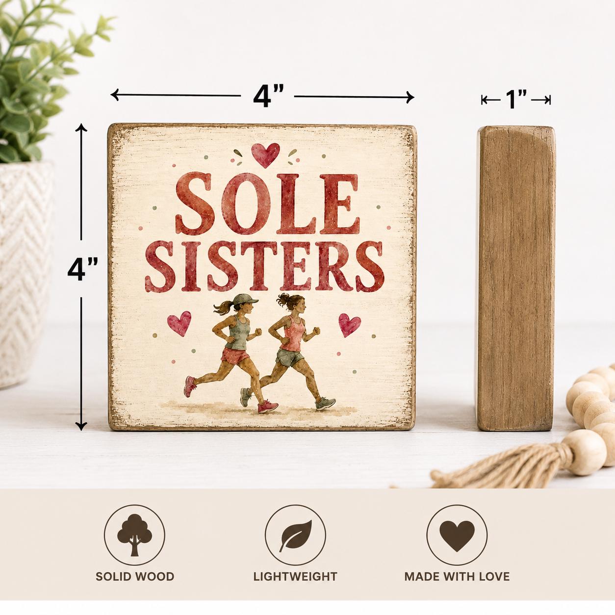 Sole Sisters Wood Sign, Running Friends Gift, Sisterhood Decor, Friendship Shelf Sitter, Rustic Farmhouse Decor, Handmade Gift