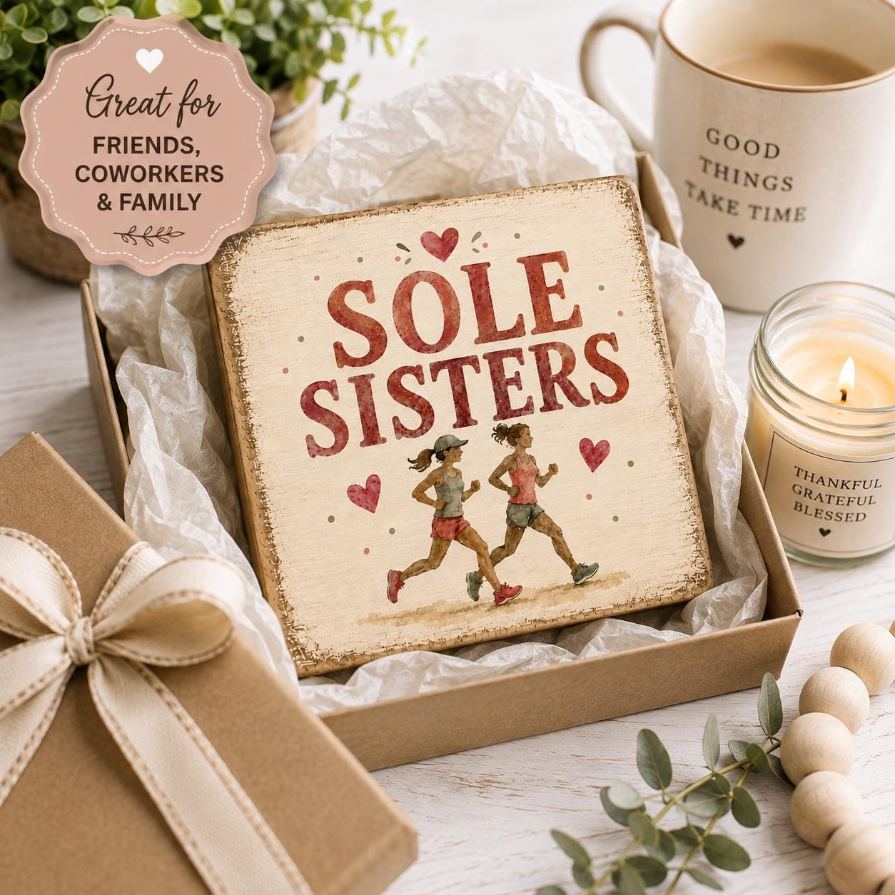 Sole Sisters Wood Sign, Running Friends Gift, Sisterhood Decor, Friendship Shelf Sitter, Rustic Farmhouse Decor, Handmade Gift