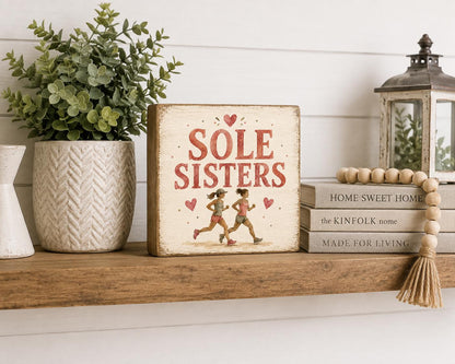 Sole Sisters Wood Sign, Running Friends Gift, Sisterhood Decor, Friendship Shelf Sitter, Rustic Farmhouse Decor, Handmade Gift