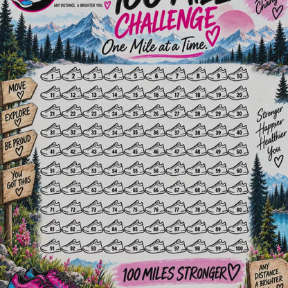 100 Mile Challenge Printable Running Tracker Bundle | 5K to 100 Mile Digital Download.