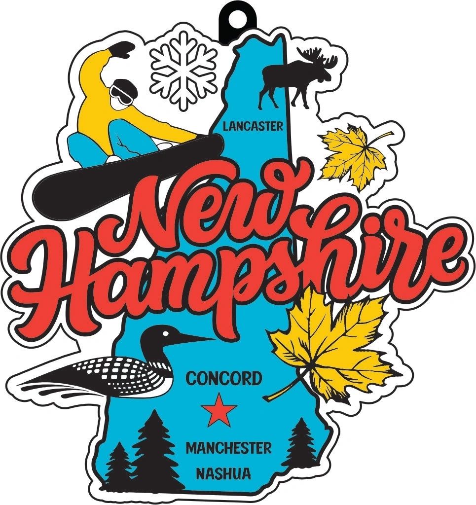 Race Through New Hampshire 1M 5K 10K 13.1 26.2 Medal and Bib - virtualrunevent