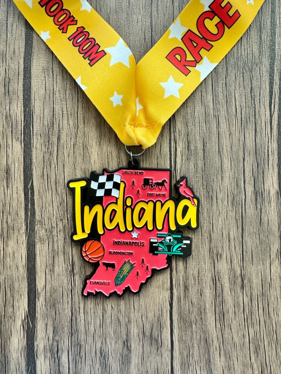 Race Through Indiana 1M 5K 10K 13.1 26.2 Medal and Bib - virtualrunevent