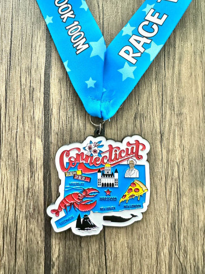 Race Through Connecticut 1M 5K 10K 13.1 26.2 Medal and Bib - virtualrunevent